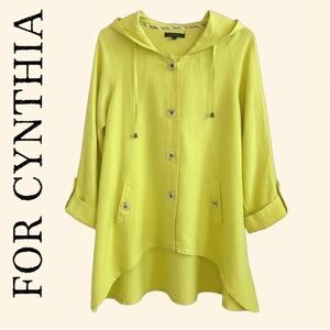 For Cynthia Women's Bright Yellow Linen Top Small